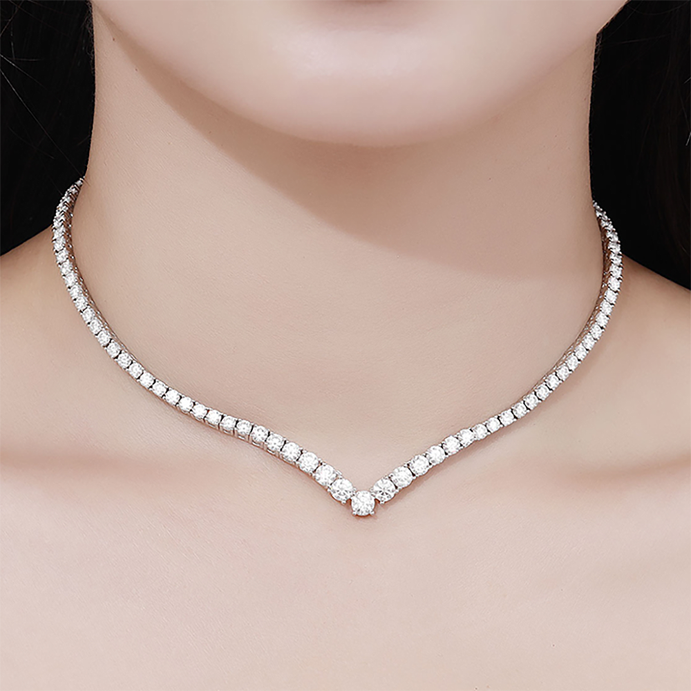Luxury V-shaped All Moissanite Diamond Tennis Necklace Certified For Women 925 Sterling Silver Choker Bride Collarbone Necklaces