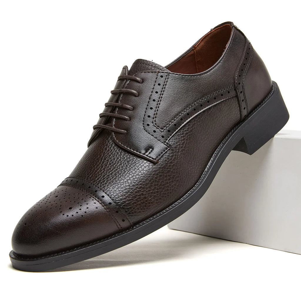 Men Summer PU Round Toe Lace Up Height Increase Business Formal Dress Shoes Breathable Anti-Slip For Office Work Shoes