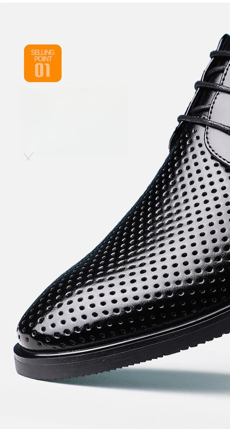 Summer Autumn Dress Shoes for Men Hallow Breathable Lace Designer Leather Shoes Male Fashion Business Casual Elegant Shoe Man