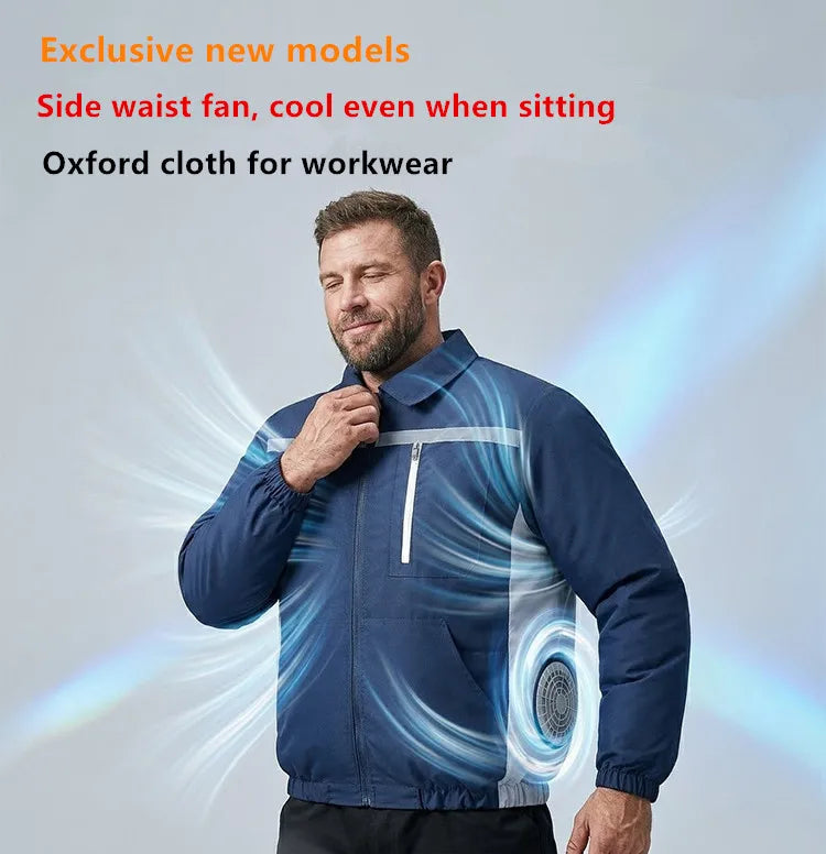 New Men'S Outdoor Fishing With Fan Clothes Construction Site Driving Heatstroke Prevention Cooling Work Coat(Without Power Bank)