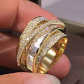 Gold Color Rings Gorgeous Women Wedding Accessories Full Sparkling Cubic Zirconia Party Luxury Trendy Jewelry