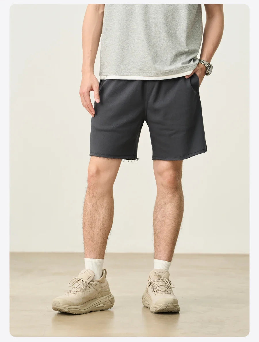 2025 Summer New Oversize 390gsm Drawstring Shorts Men  Raw  Hem Athletic Sports Runinng Shorts
