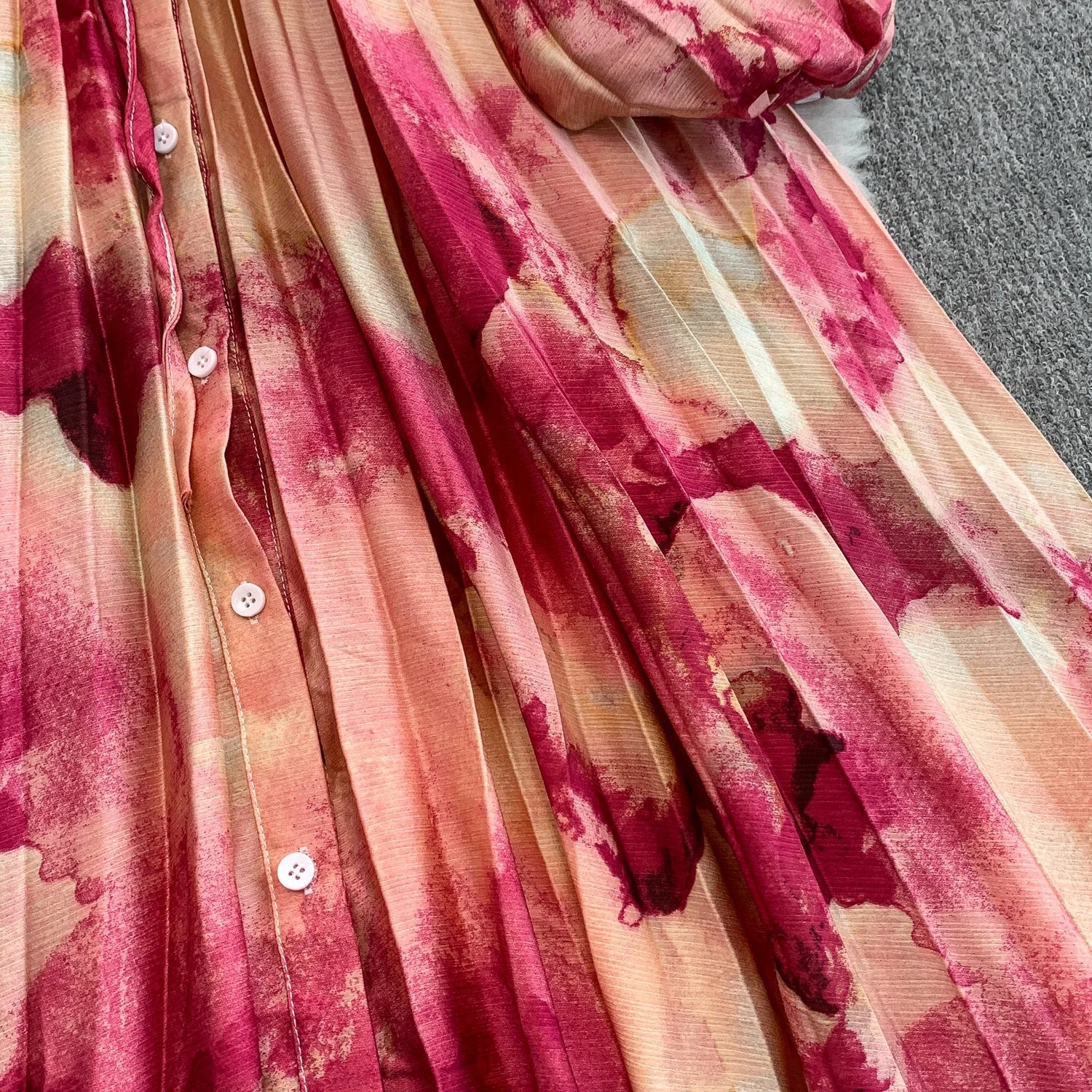 Printed round Ne Lantern Sve Dr Women's Single Button Waist Cinch Maxi Skirt Long Dr Commute Sle Autumn
