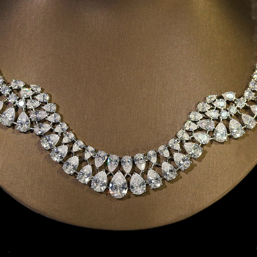 Luxury Sparkling Zircon Geometric Design Wedding Necklace Jewelry Sets Bijoux Femme Ensemble  X0610