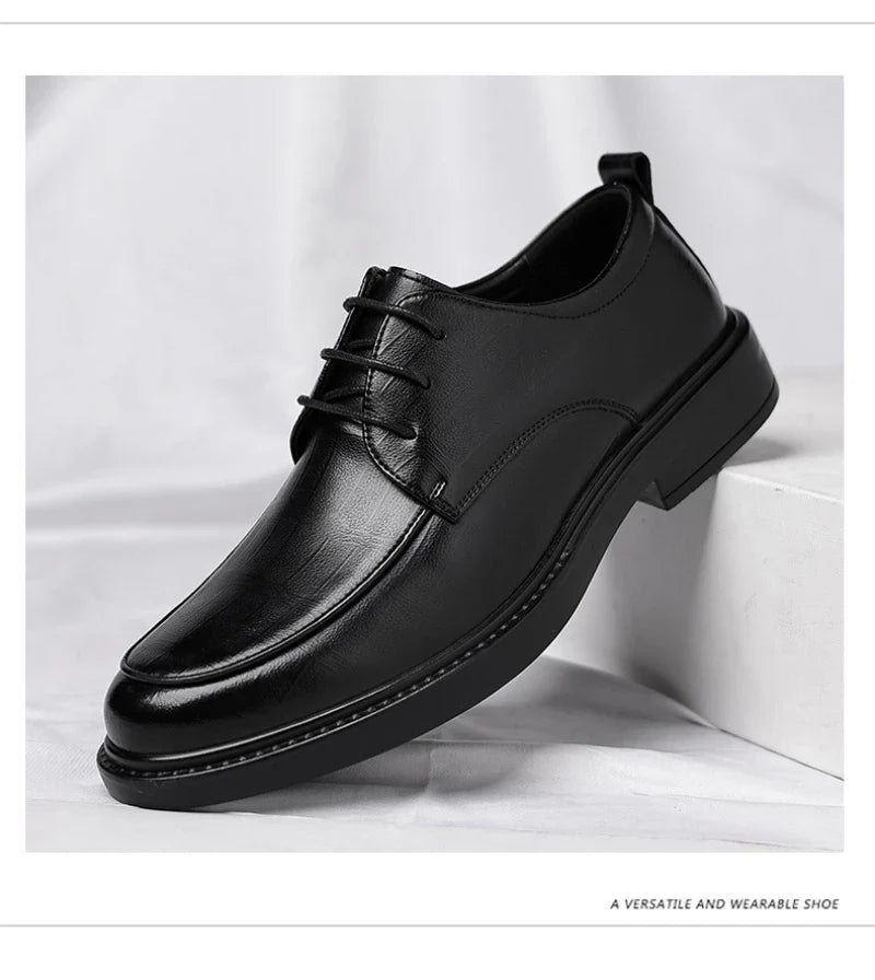 Leather Shoes Men's Four Seasons Business Formal British Casual Commuting Style Black Heightening Wedding Groom's Shoes New