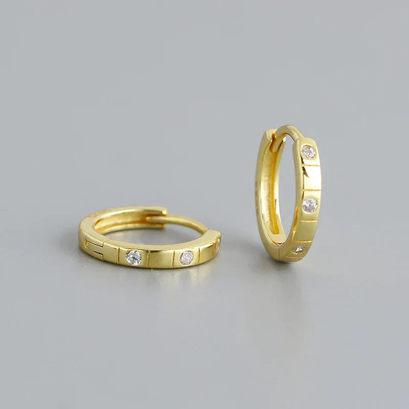 925 Sterling Silver Simple Stripes Shiny Zircon Huggies Hoops Earrings for Women Fashion Unisex Punk Jewelry Ear Buckle