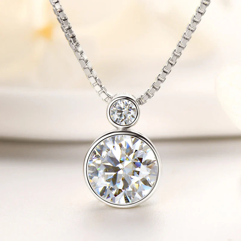 Double Bezel Moissanite Necklace 925 Sterling Silver Pendant Necklaces For Women 8mm 3mm Moissanite Box Chain Neck Jewelry