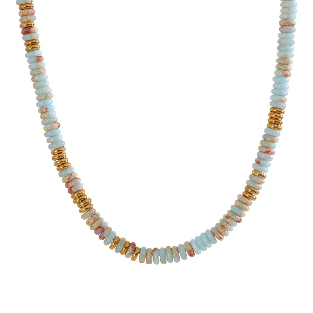 Colorful Natural Stone Beads Handmade Chain Y2K Fashion Necklace for Women Stainless Steel Waterproof Collar Jewelry Gift
