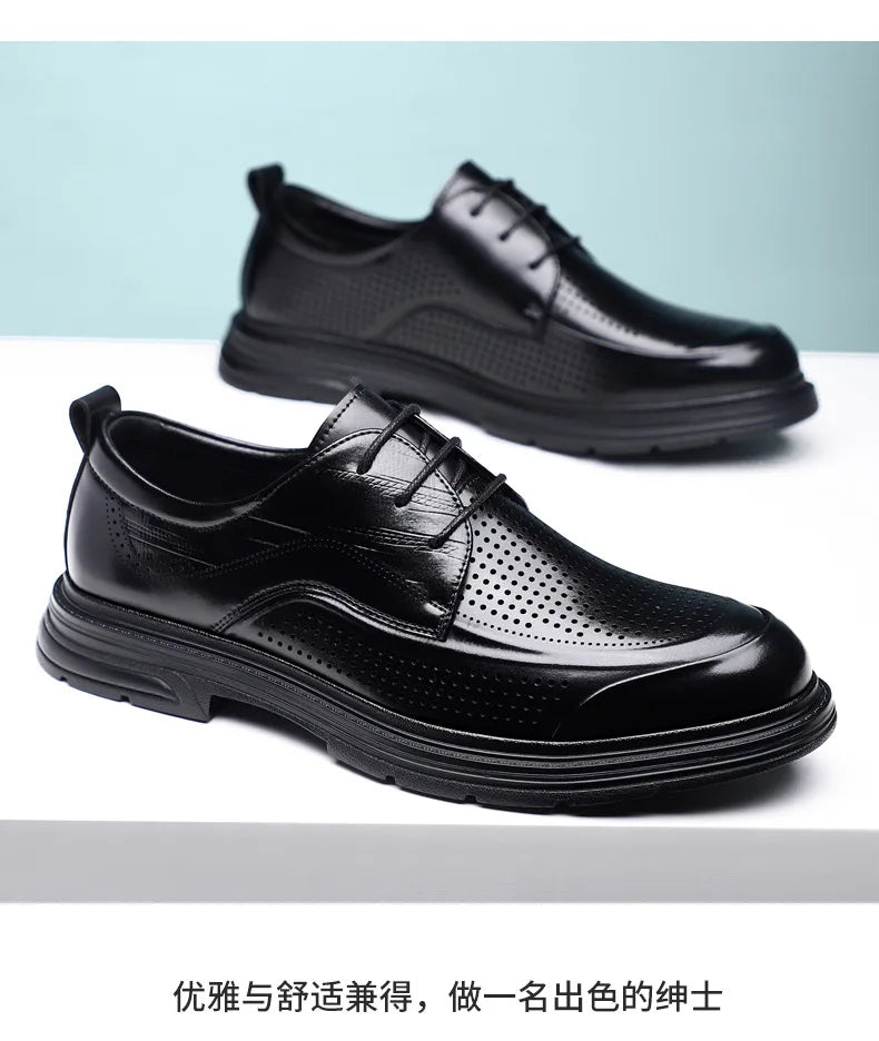 2026 New Men's Breathable Hollow Out Leather Oxford Shoes Formal Business Dress Shoes for Man Summer Autumn Platform Shoe Male