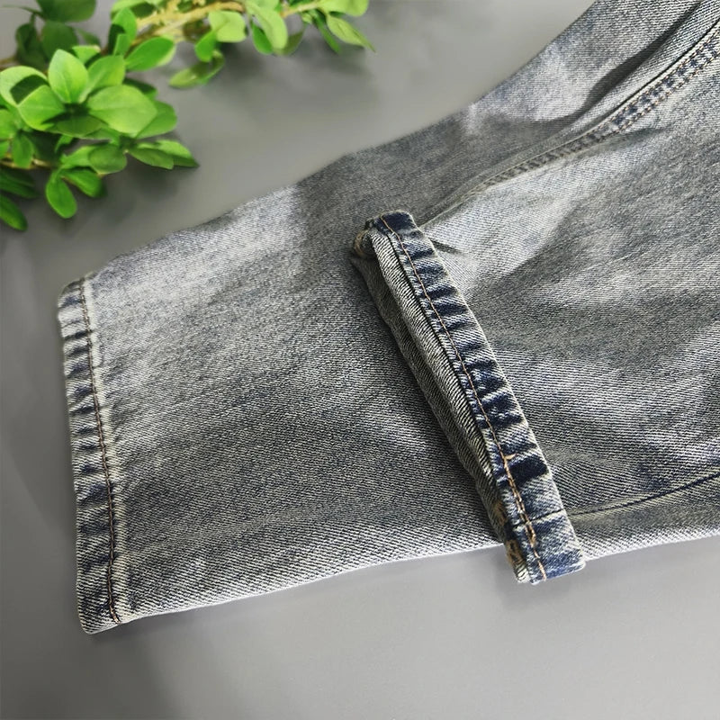 Summer Spring New Cotton Vintage Casual Jeans for Men Clothing Washed Soft Loose Straight Man Pants Baggy Jeans KK1056