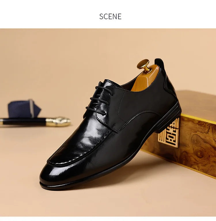 Spring Autumn New Pointed Toe Leather Shoes Men Fashion Business Casual Shoe Male Lace Designer Solid Color Wedding Shoes Man