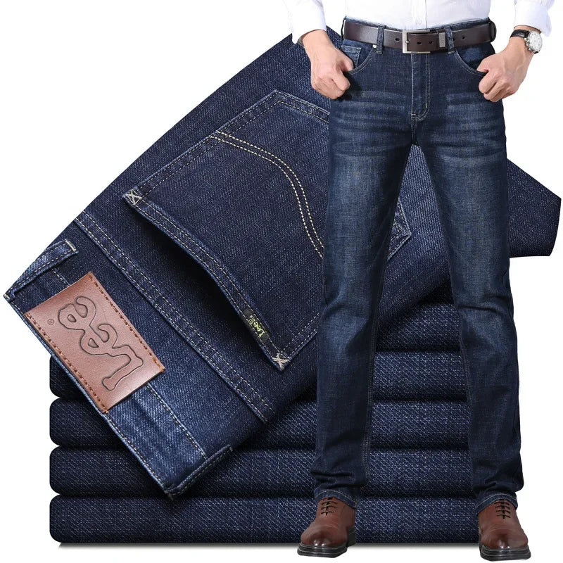 بنطال جينز رجالي مستقيم الساق من Lee Dexjeans، فضفاض، مطاطي، كاجوال، للعمل، خريفي/شتوي، سميك، دنيم فاخر، طويل