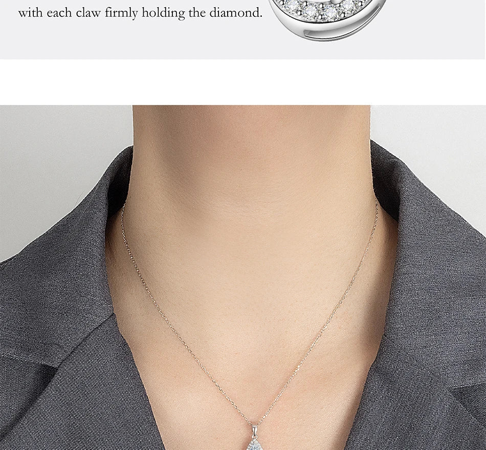 1CT Pear Cut Moissanite Necklace for Women S925 Pure Silver Sparkling Diamond Pendant Luxury Jewelry Party Gift