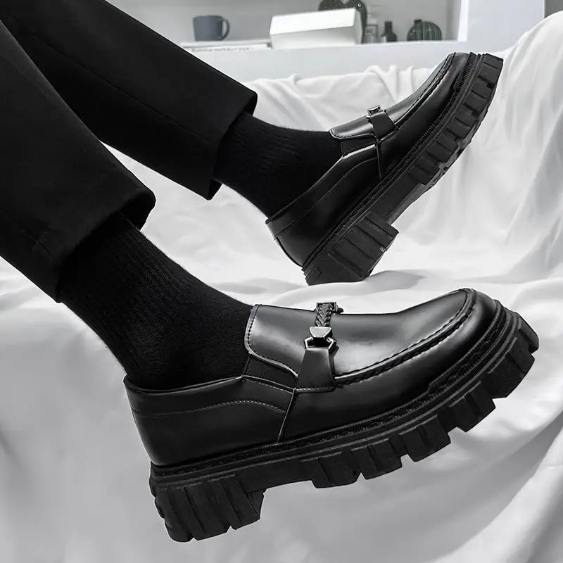 Man Casual Loafers Shoe Black Business Leather Shoes for Men Round Toe Height Increasing Platform Footwear Offer Shipping Free
