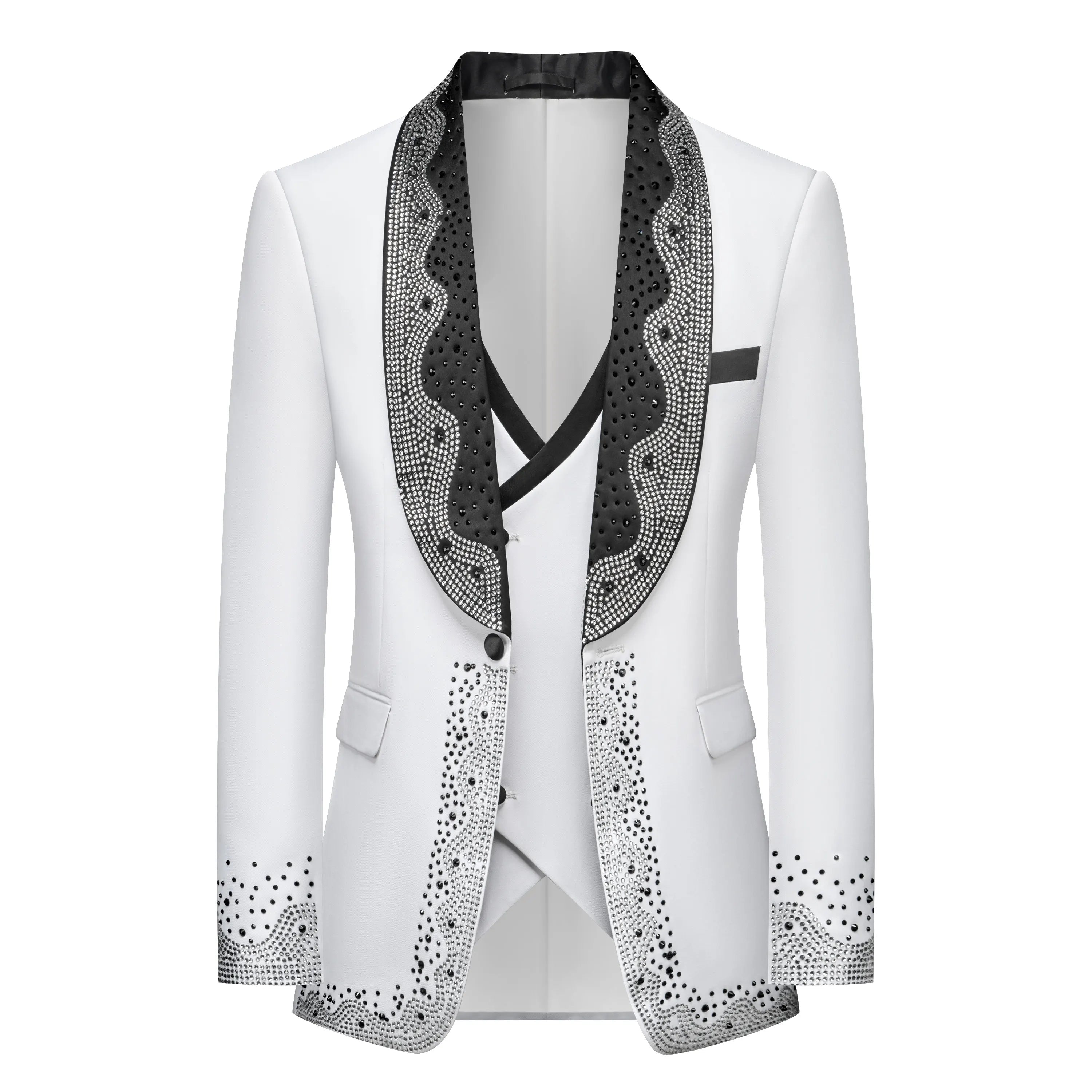 Luxury Wedding Suit For Fashion Men Beaded Slim Fit Groom Tuxedo Gentleman Party Suit 3 Pieces (Jacket+Pants+Vest) 2025