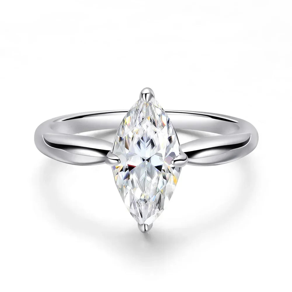 1CT 2CT 3CT Marquise Cut Moissanite Rings for Women Bride Classic Wedding Band 925 Sterling Silver Plated 18K Jewelry GRA
