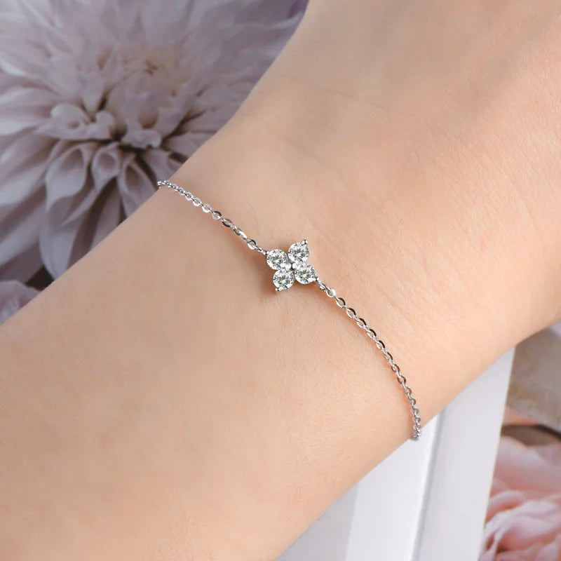 Clover GRA Certified 2cttw D Color Moissanite Bracelet for Women Girl 925 Silver Pass Diamond Test Hand Link Bracelets Gift