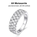 D VVS1 Moissanite Rings for Women Solid 925 Sterling Silver Plated 18k White Gold 3-Row Half Eternity Anniversary Band
