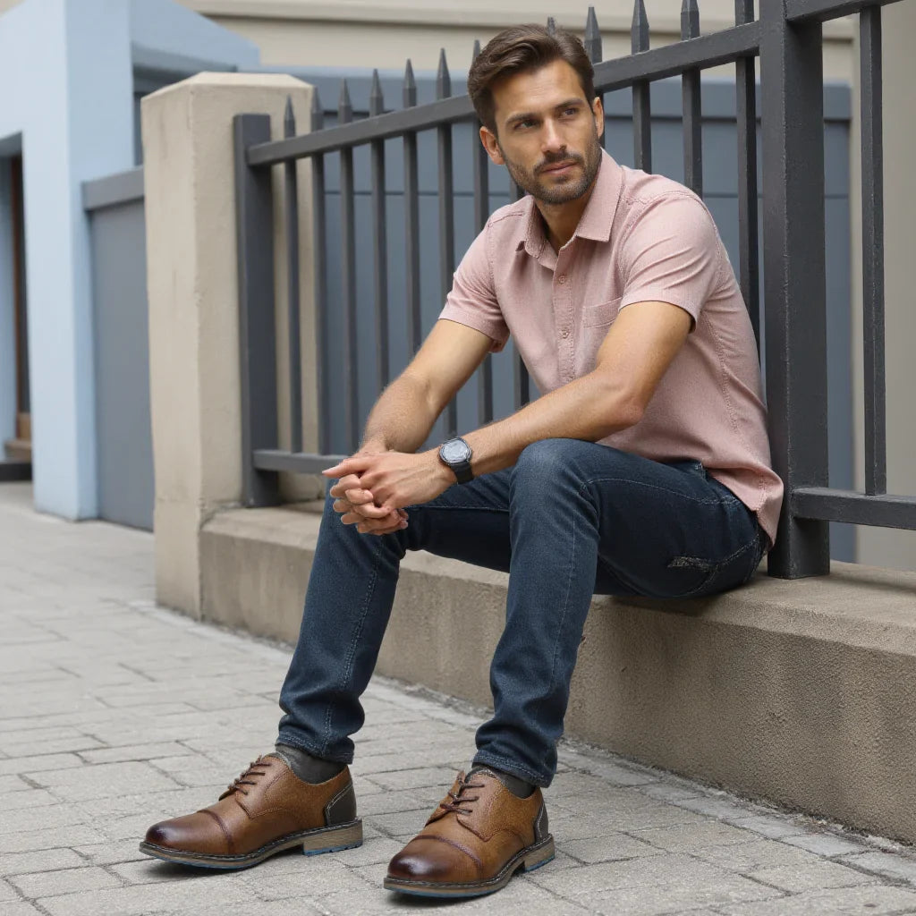 Retro Men's Casual Derby Shoes 2025 Fashion Leather Footwear New Style Men's Slip-On Comfortable Men Shoes