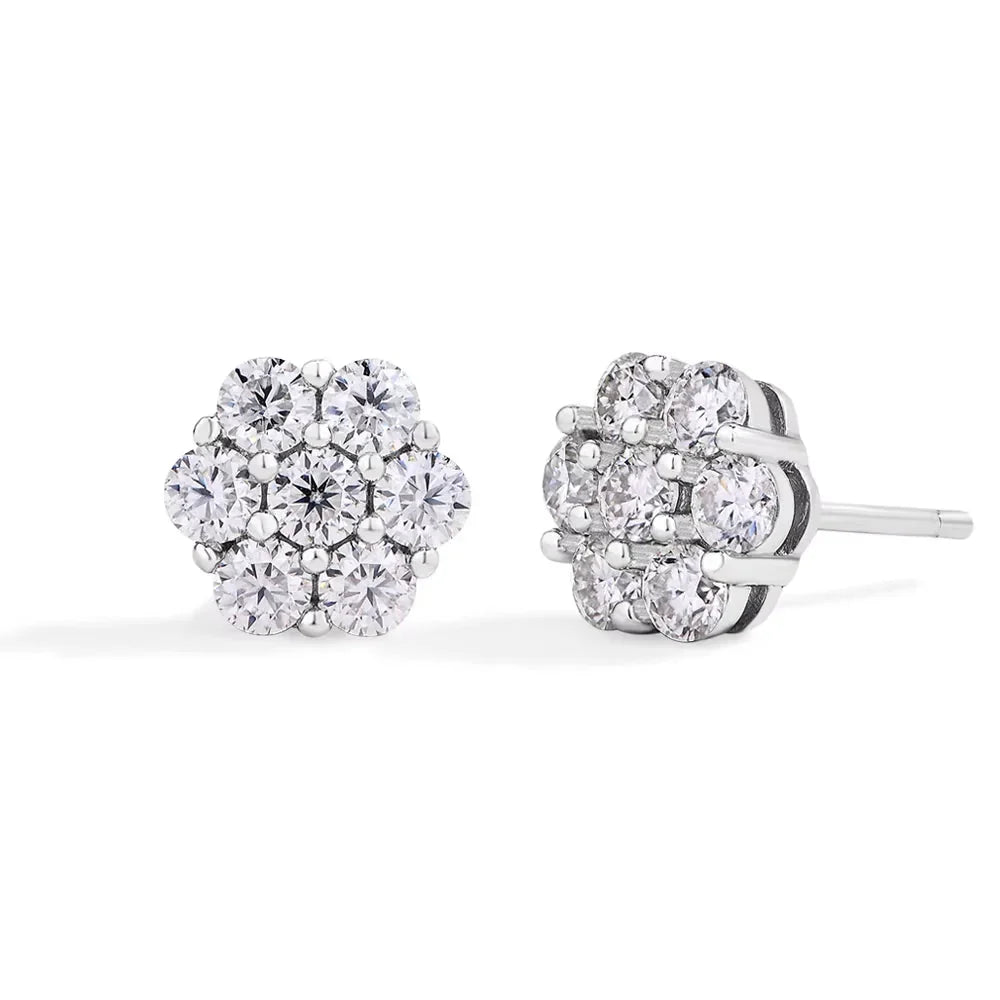 Round Cut 2.5mm 3.0mm Moissanite Diamond Earring Flower shape D VVS1 Color 925 Silver Pure 10k 14k Au750 Gold for Women