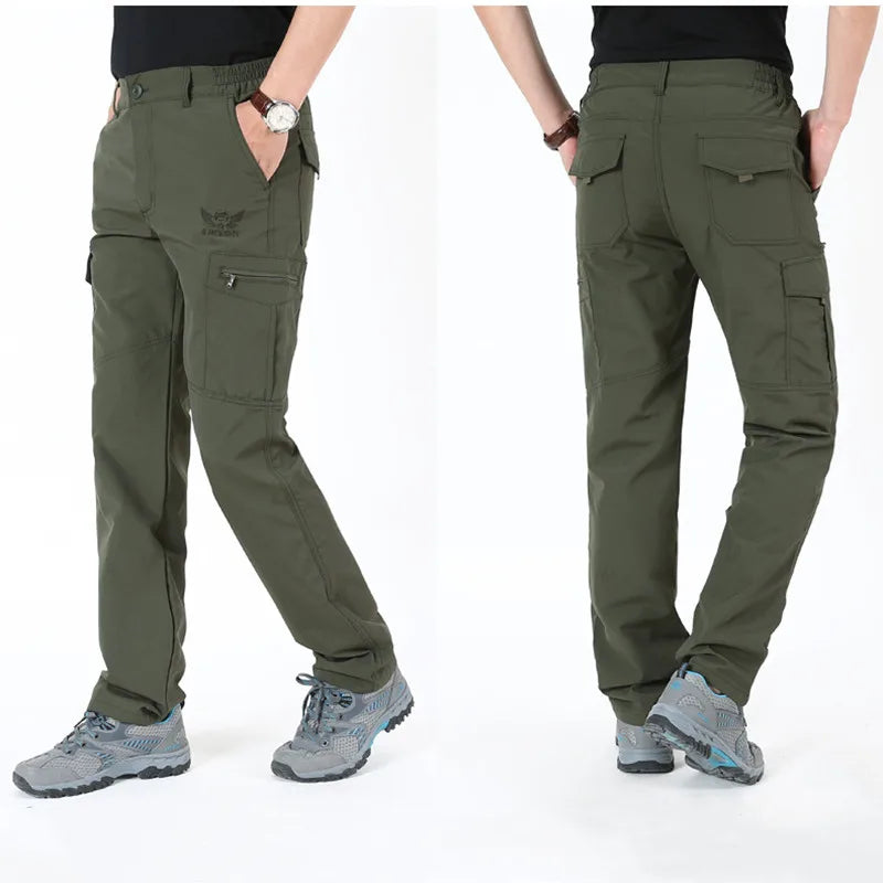 Outdoor Work Pants Men Spring Autumn Casual Cargo Trousers Waterproof Hiking Pants Elastic Waist Travel Workwear Tactical Pants