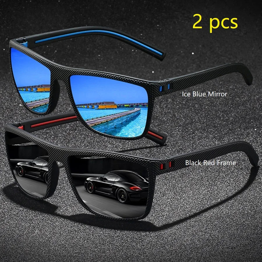2PCS Fashion Vintage Check Pattern Sunglasses For Men Women Fishing Driving Fashion Square Brand Design Sun Glasses UV400 Eyewea