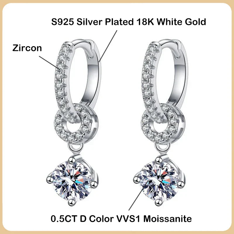 Real 1CT Moissanite Drop Earrings For Women Party Fine Jewelry S925 Sterling Silver GRA Certified Diamond Earring Wholesale
