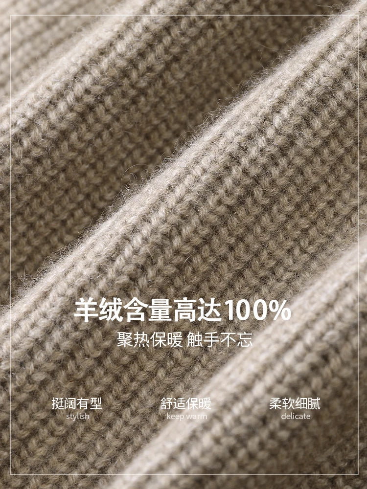 100% Pure Cashmere Sweater for Men's Cardigan Half Turtleneck Knitted Jacket for Winter High-End Business Thickened Sweater