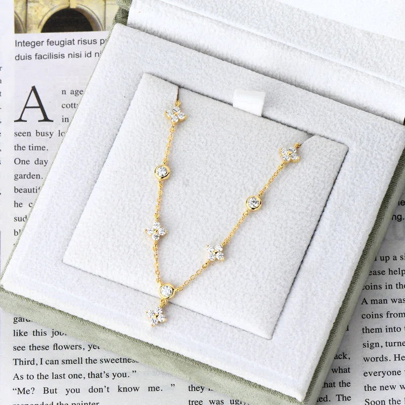 Moissanite Necklace Bracelet Earring 925 Sterling Silver Four Leaf Flower Pendant Moissanites Jewelry Set For Wedding Gift