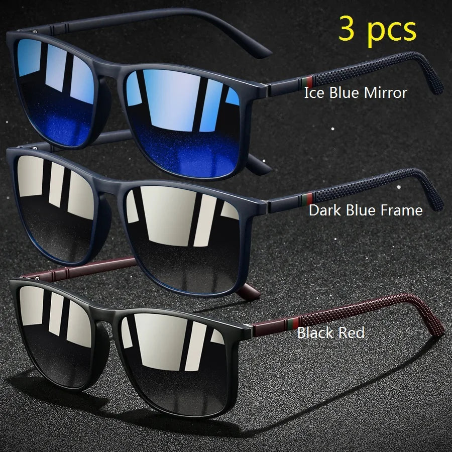 3 PCS Fashion Vintage Check Square Sunglasses Men WomenDriving Fishing Luxury Brand Designer Sun Glasses Retro UV400  Eyewear