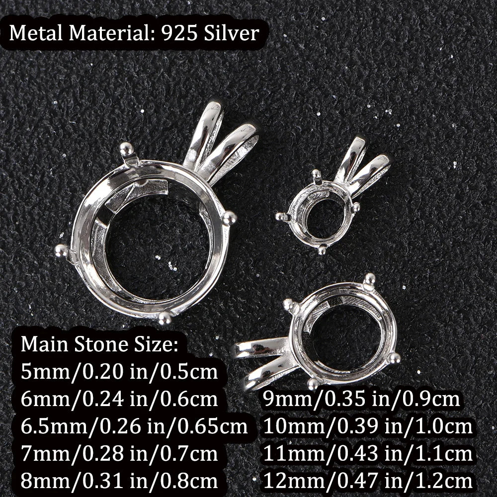 S925 Sterling Silver Rabbit Ear Pendant Setting, Blank Mount for 5-12mm Round Stones, DIY Handmade Jewelry Making Supplies