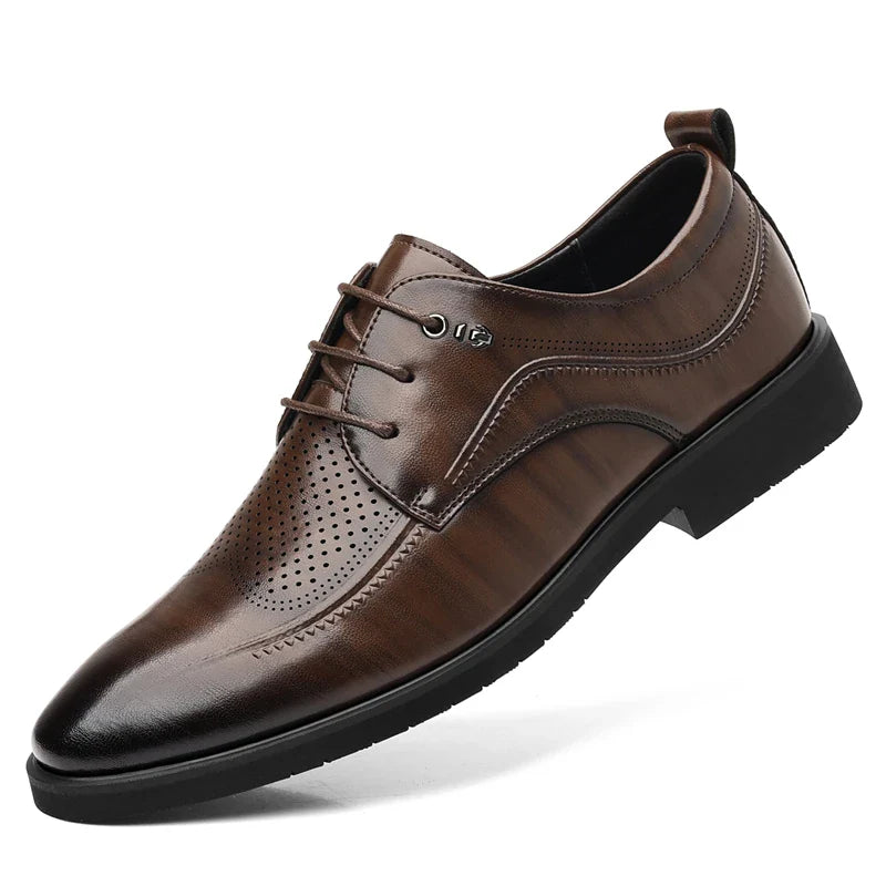 Men's Summer Breathable Leather Shoes Hollow out Comfortable Fashionable Business Formal Derby Shoes British Style-SJ2502-1