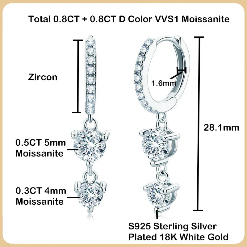 New In 100% Real 0.8 Carat Moissanite Diamond Drop Earrings Women’s S925 Silver Tassel Earring Plated PT950 Fine Jewelry