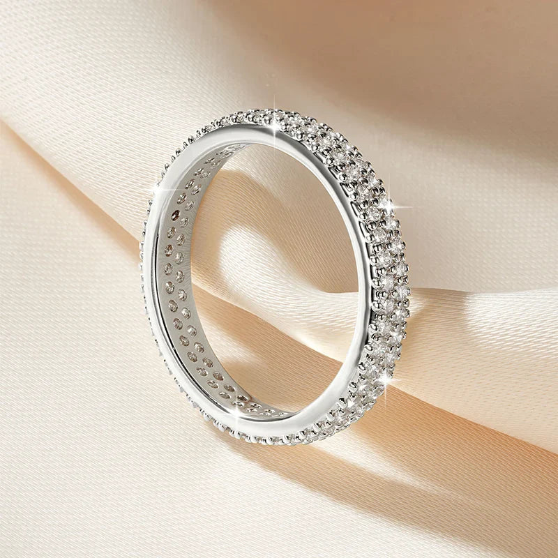 Sparkling 1.3mm D Color Full Moissanite Eternity Ring 14k Gold Filled Double-row Finger Bands GRA Cerified Rings for Womem