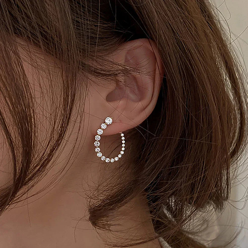 Round Cut Moissanite Half Hoops Earrings for Women 925 Sterling Silver U-Style Size Gradient Diamond Stud Earring Fine Jewelry