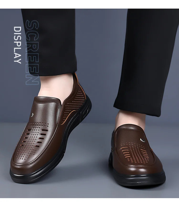 Spring Summer Hallow Leather Shoes for Men Solid Color Breathable Business Casual Shoes Male New Designer Fashion Sandals Man