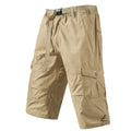 Men's Cargo Shorts 3/4 Casual Running Shorts Below Knee Elastic Waist Hiking Outdoor Jogging Fishing Shorts with a Belt