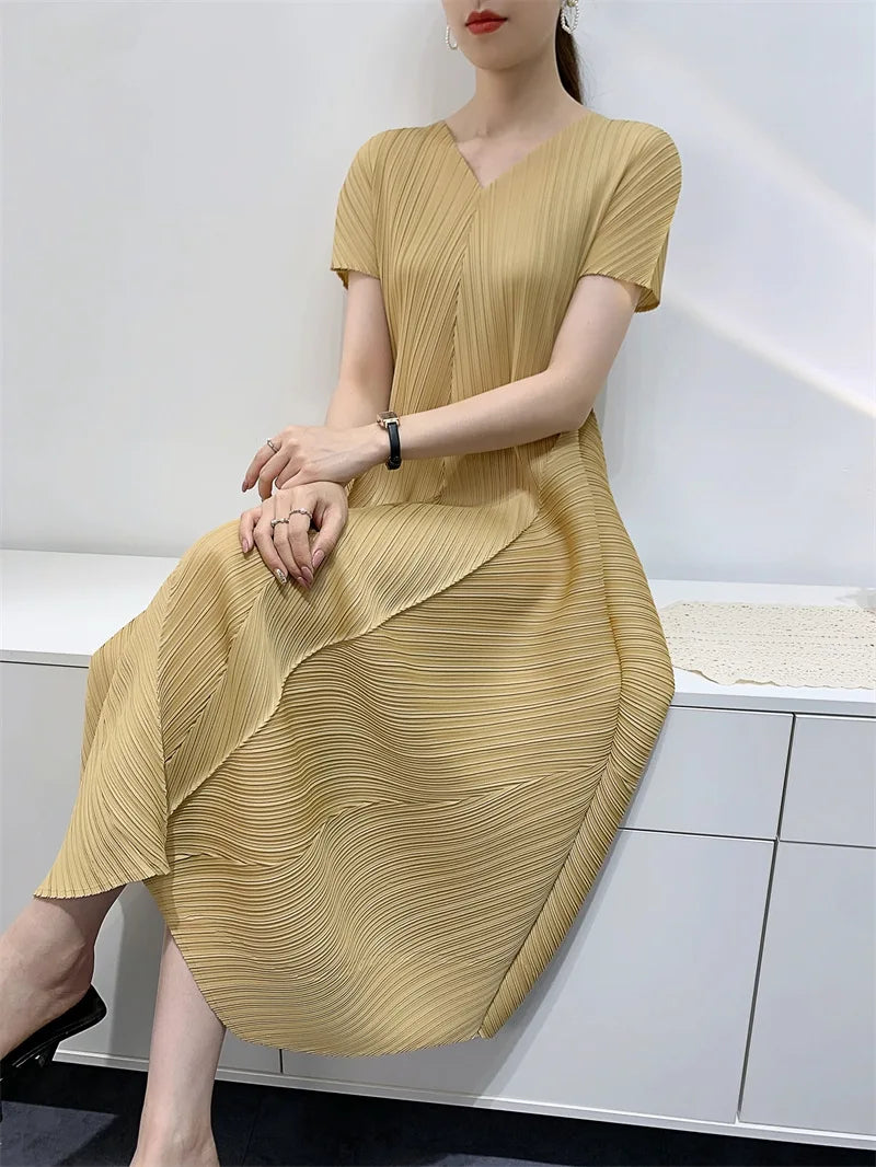 Bud Elegant Dresses for Women 2024 Autumn New Pleated Casual Fashion Solid Color Party Formal Occasion Dresses