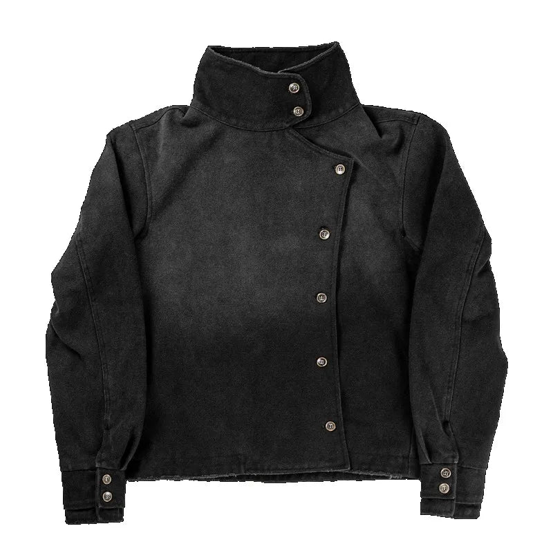 جاكيت Y2k Fencing Vintage Wash بتدرجات لونية وأزرار غير منتظمة جاكيت للجنسين على الطراز القوطي Harajuku Streetwear من قماش القطن جاكيت كاجوال