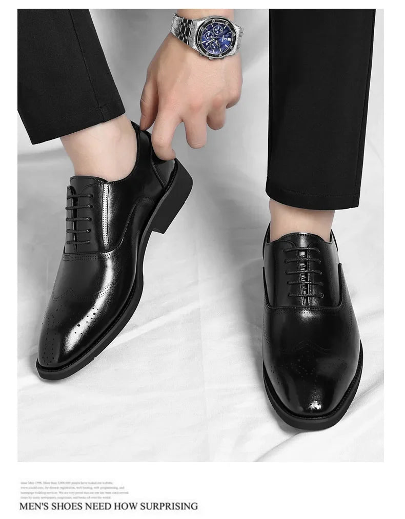 Solid Color New Dress Shoes for Men Lace Designer Fashion Wedding Derby Shoes Male Spring Autumn Business Casual Shoe Man