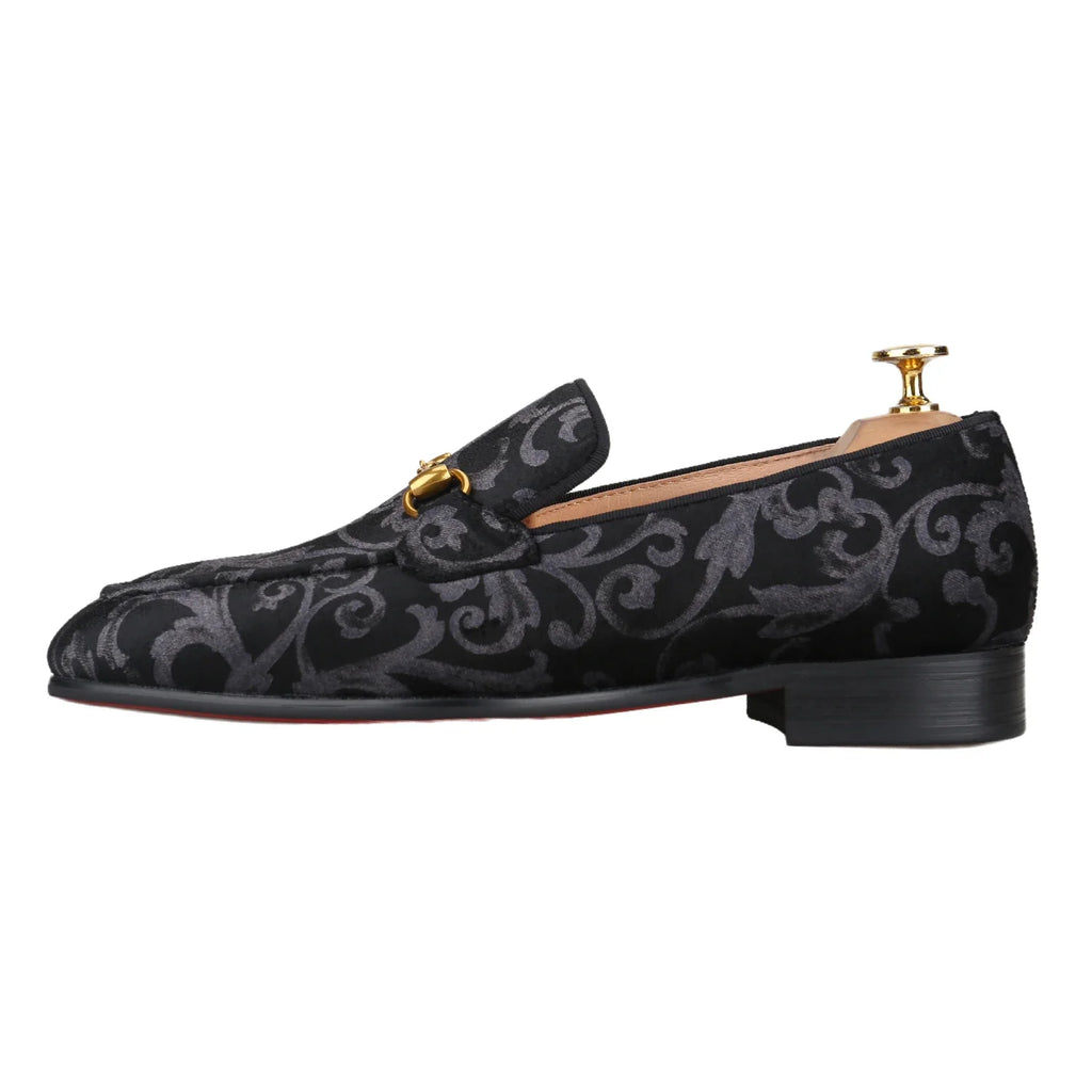 Piergitar Retro Style High-End Custom-Made Baroque Jacquard Velvet Men's Loafers With Horsebit Buckle Slip-On Smoking Shoes