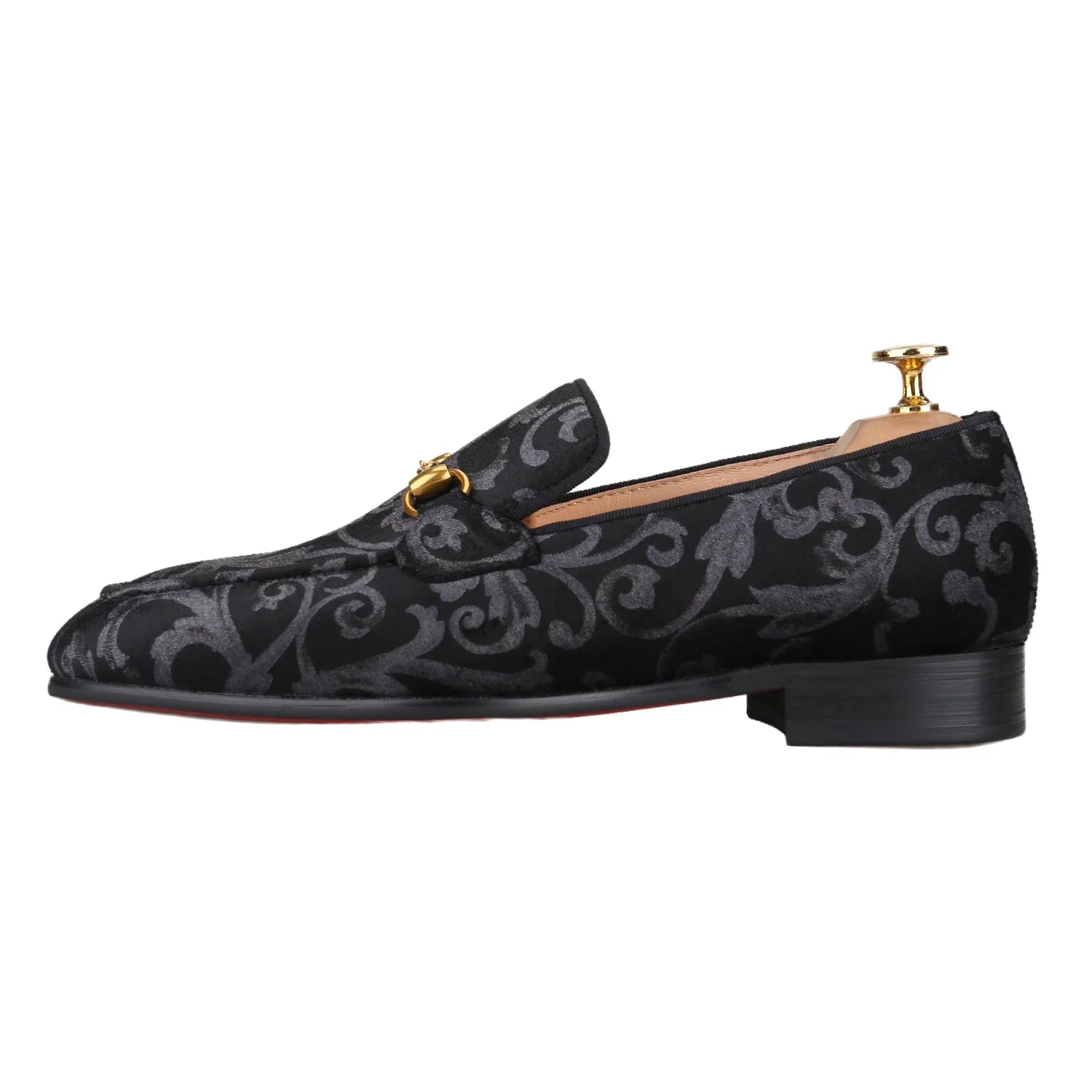 Piergitar Retro Style High-End Custom-Made Baroque Jacquard Velvet Men's Loafers With Horsebit Buckle Slip-On Smoking Shoes