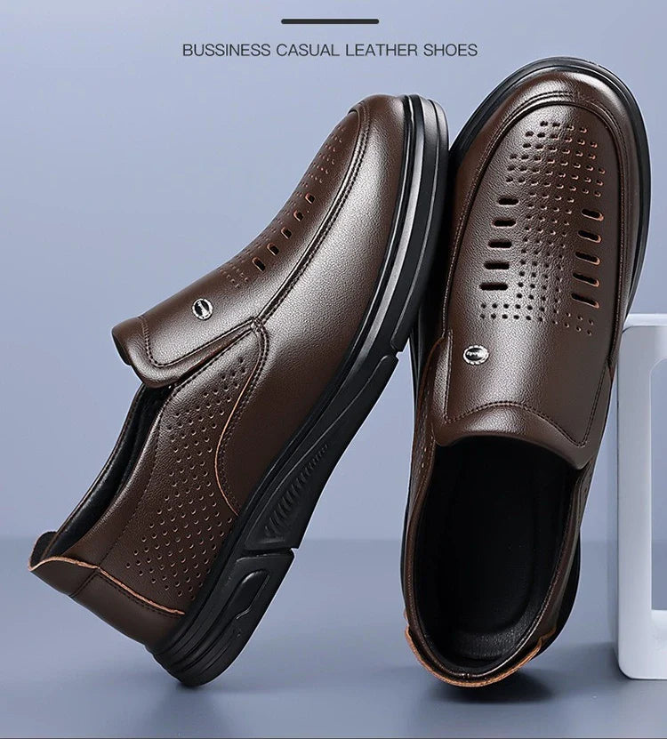 Spring Summer Hallow Leather Shoes for Men Solid Color Breathable Business Casual Shoes Male New Designer Fashion Sandals Man