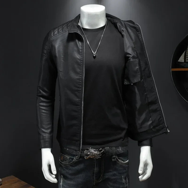 Men Leather Jacket Motorcycle Streetwear Baseball Outdoor Bomber Casual coat Men Autumn Motorcycle Windbreaker Male Outwear