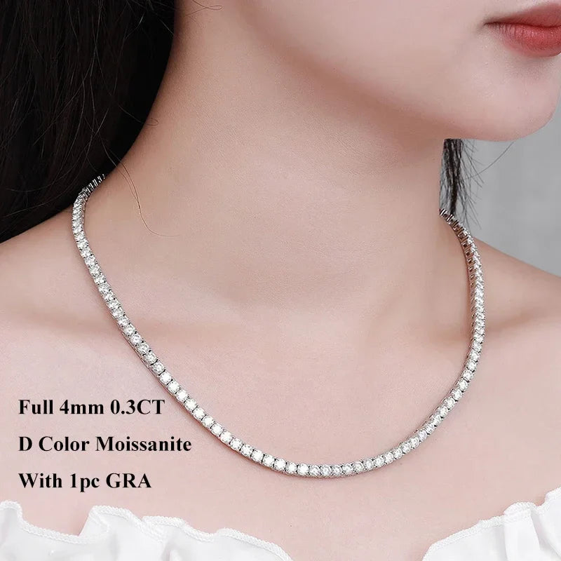 Real 2.5/3/4/5mm Full Moissanite Tennis Necklace for Women 925 Sterling Silver Diamond Neck Chains Necklaces Fine Jewelry