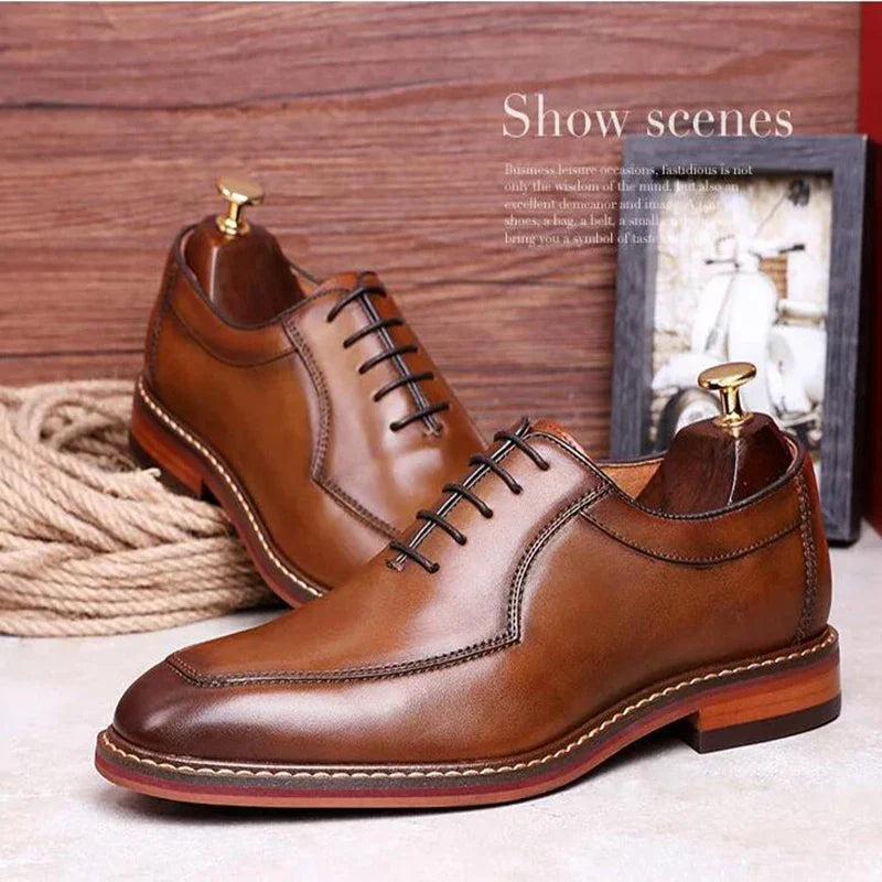 Dress Shoes Men Italian Style Genuine Leather Men's Wedding Shoes Lace Up Formal Gentleman Shoes Party Office High Heel