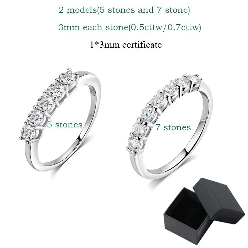 0.7CT 3mm Gemstone Moissanite Rings for Women S925 Silver Matching Wedding Diamonds Band Stackable Ring White Gold Gift
