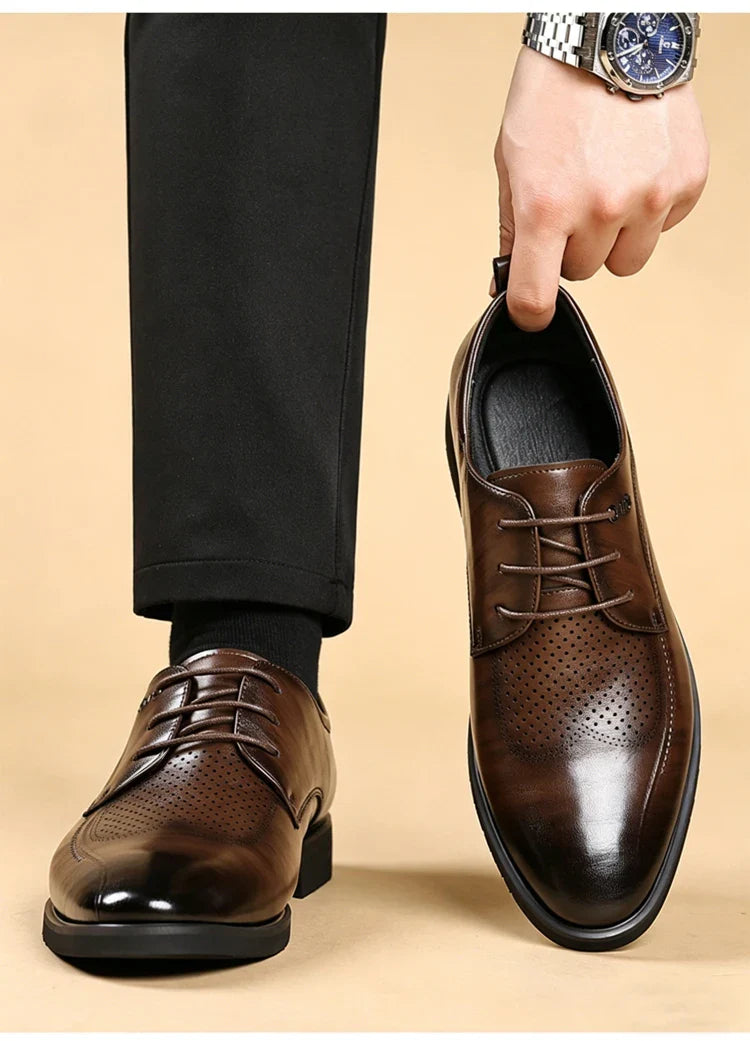 Men's Summer Breathable Leather Shoes Hollow out Comfortable Fashionable Business Formal Derby Shoes British Style-SJ2502-1