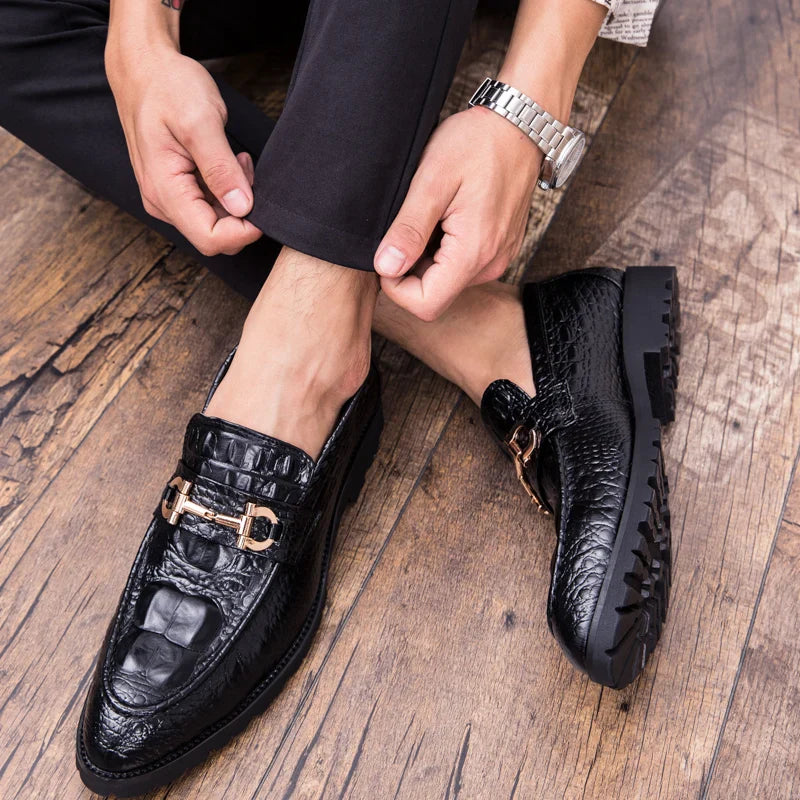 Men’s leather dress shoes pointed toe business casual formal metal detail black