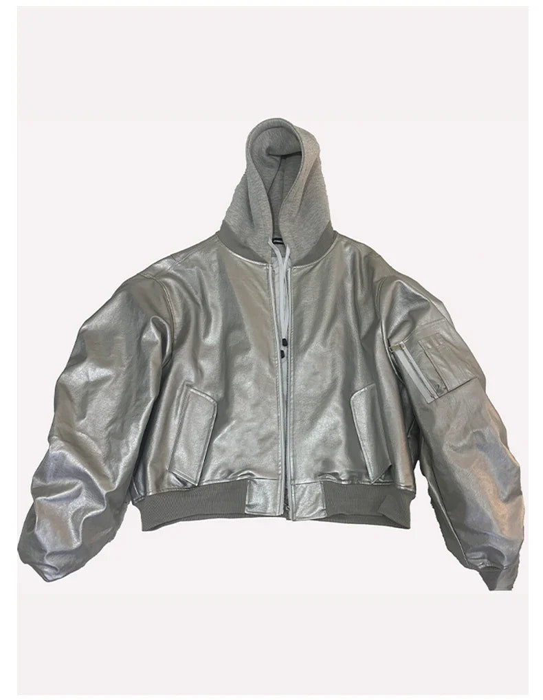 Autumn Winter Oversized Cool Black Thickened Warm Pu Leather Jacket Men Hood Luxury Designer Fake 2 Clothes